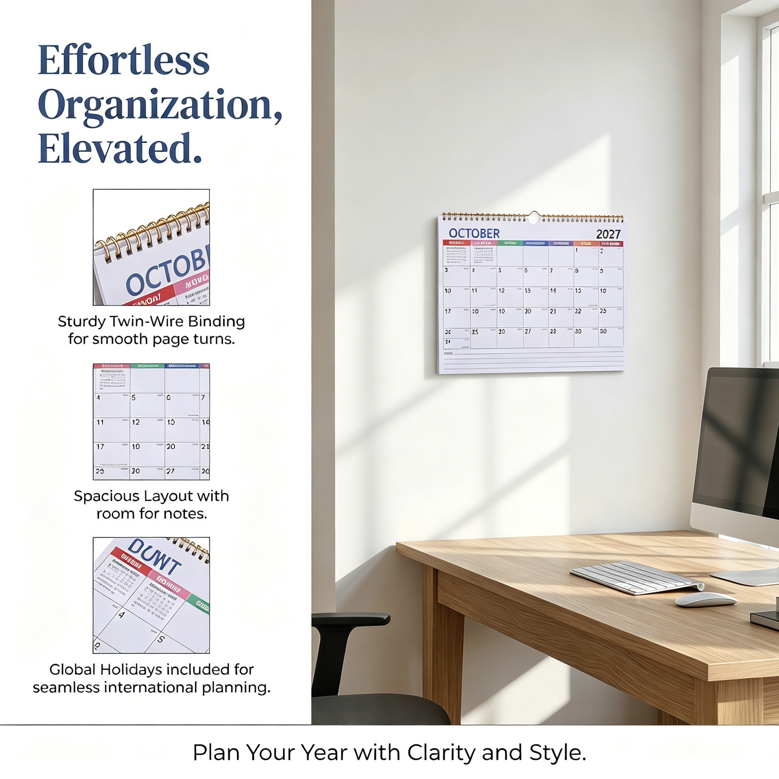 2027 Minimalist Wall Calendar  - English Home Office 评论和价格